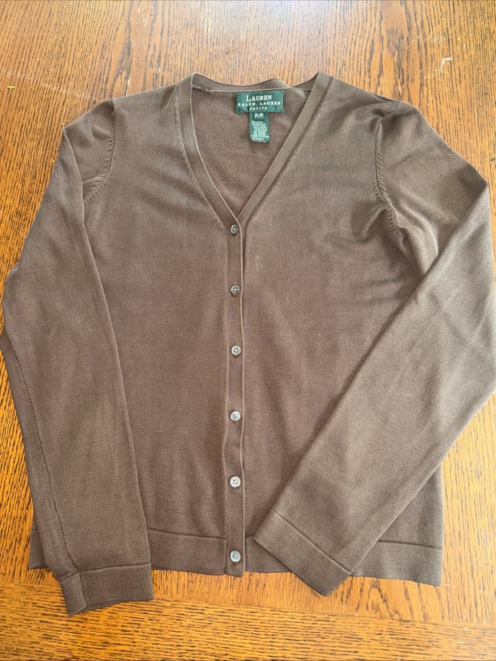 Lauren Ralph Lauren Petite Silk Chocolate Button Cardigan – P/P